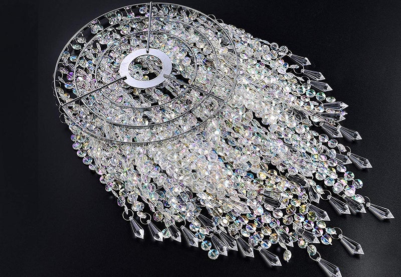 Waneway 3 Tiers Ceiling Chandelier Pendant Light Shade with Acrylic Jewel Droplets, Beaded Lampshade with Chrome Frame and Clear Beads, Diameter 8.7 inches, Clear - Image 4